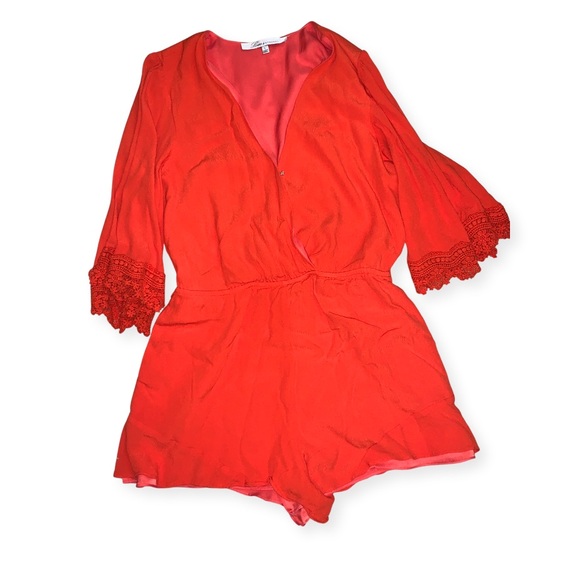 Lovers + Friends Red/Orange 3-Quarter Sleeve Romper - Picture 4 of 6